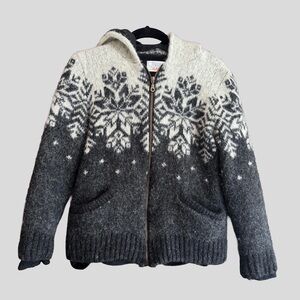 Freyja Zippered Icelandic Wool Cardigan with Hood Fleece Lined Nordic Size M